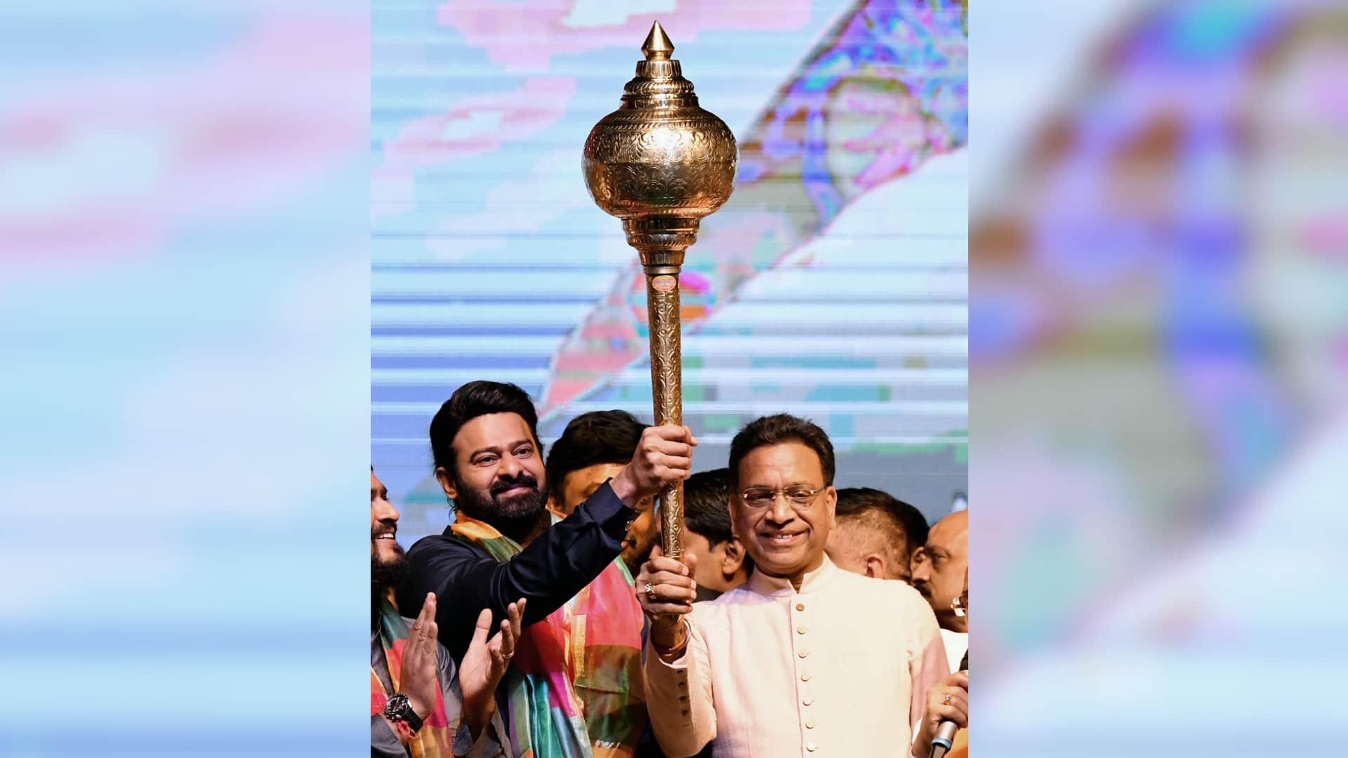 Adipurush Actor Prabhas celebrate Dussehra and burnt Ravana at Lal Qila Ground Delhi