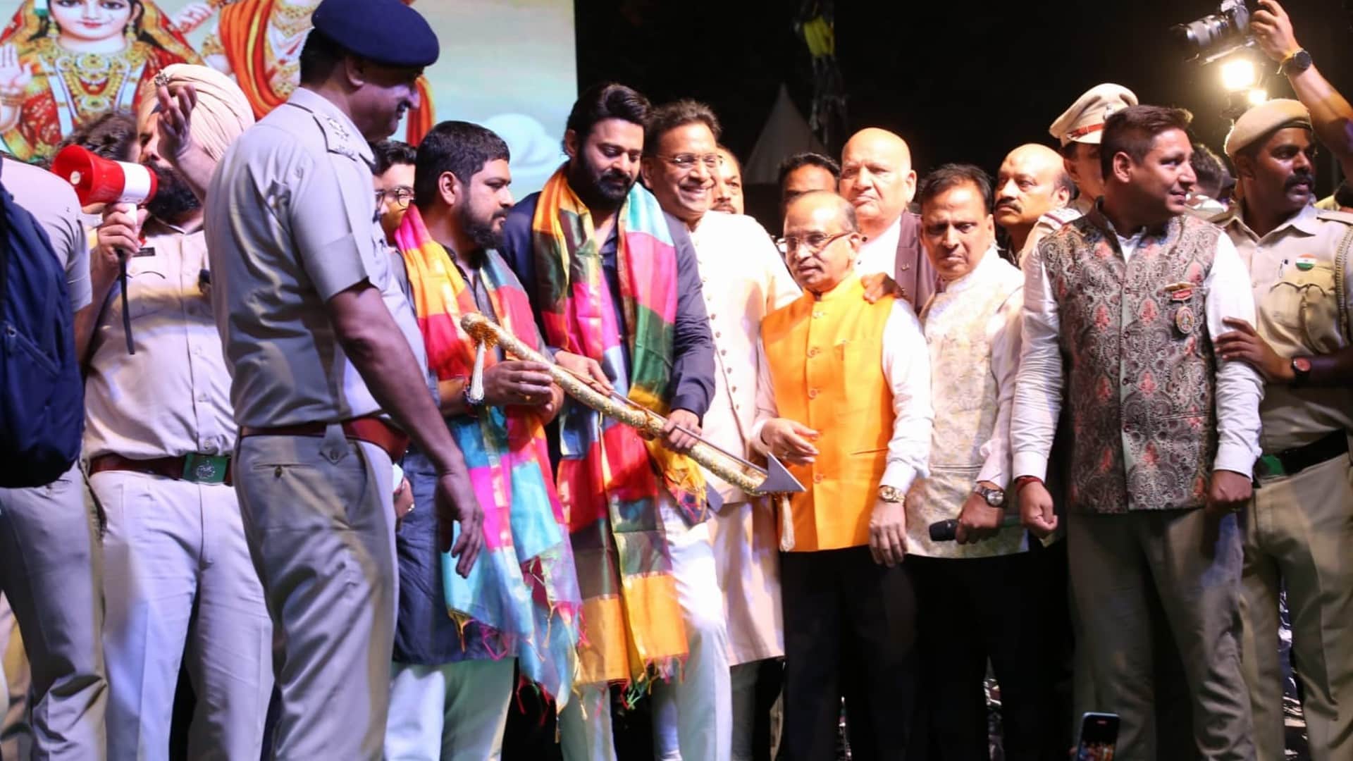 Adipurush Actor Prabhas celebrate Dussehra and burnt Ravana at Lal Qila Ground Delhi