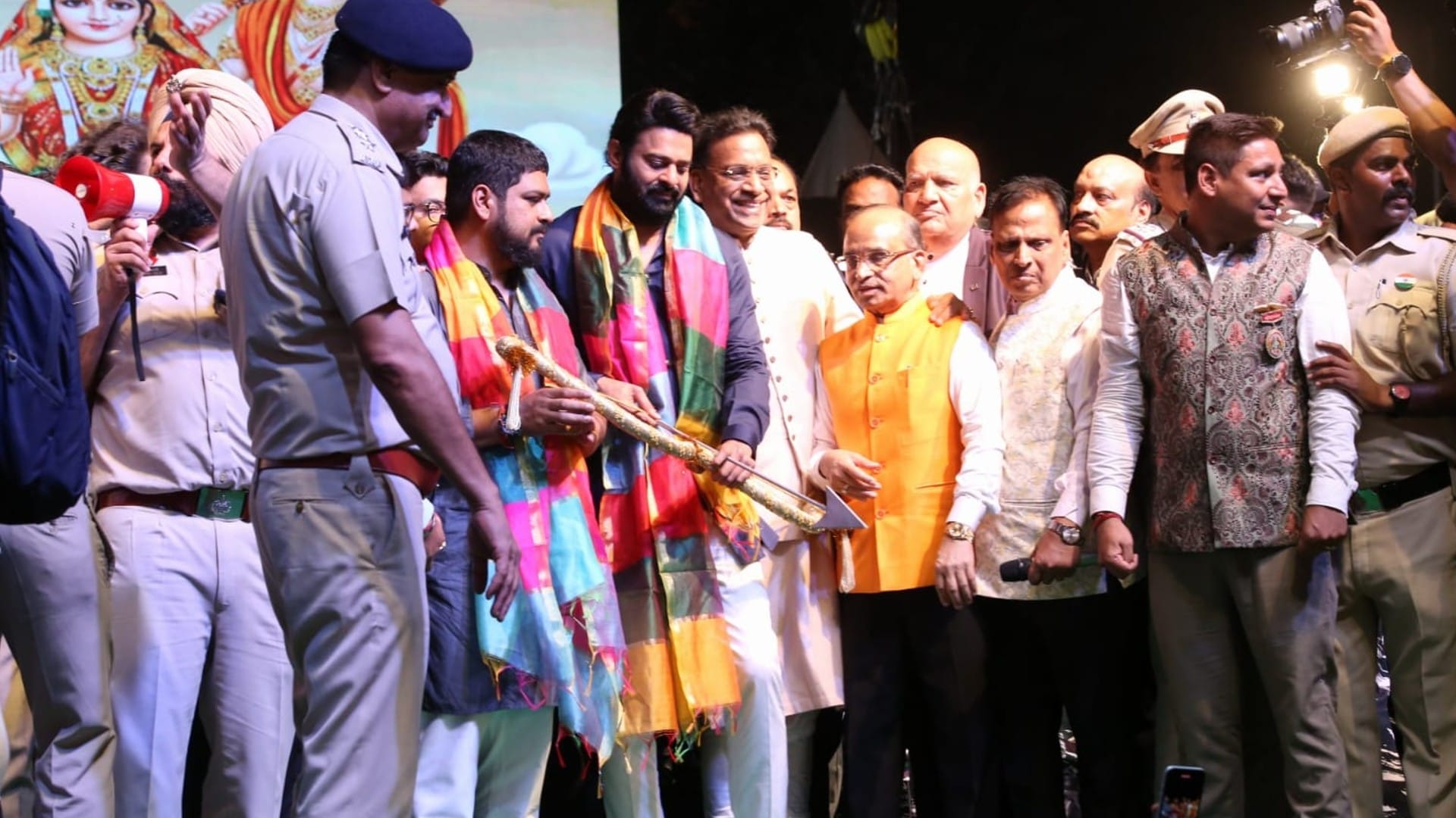 Adipurush Actor Prabhas celebrate Dussehra and burnt Ravana at Lal Qila Ground Delhi