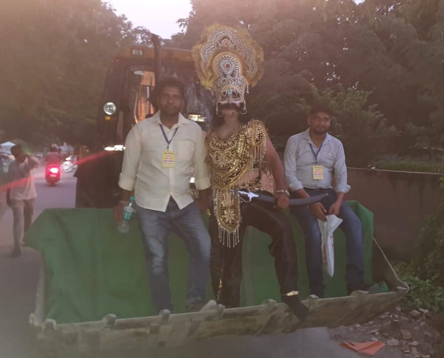 Ravana rode on a bulldozer