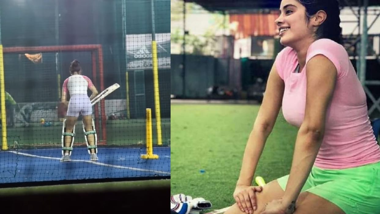 Jhanvi Kapoor Video of batting in nets went viral in Social Media practice for Mr and Mrs Mahi