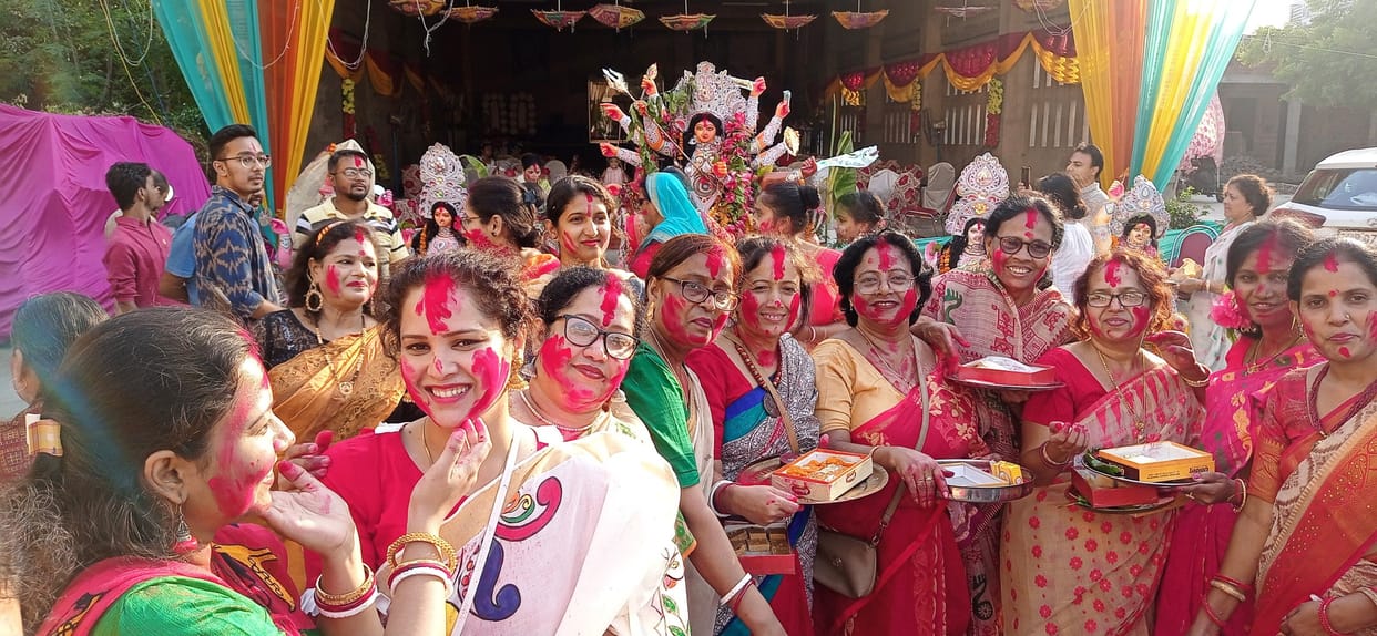 After five days of worship, the idol of Maa Durga was immersed