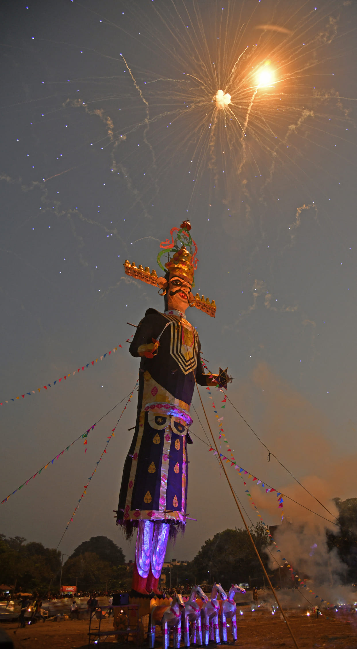 Victory of good over evil, Ravana burnt as soon as Rama's arrow hit
