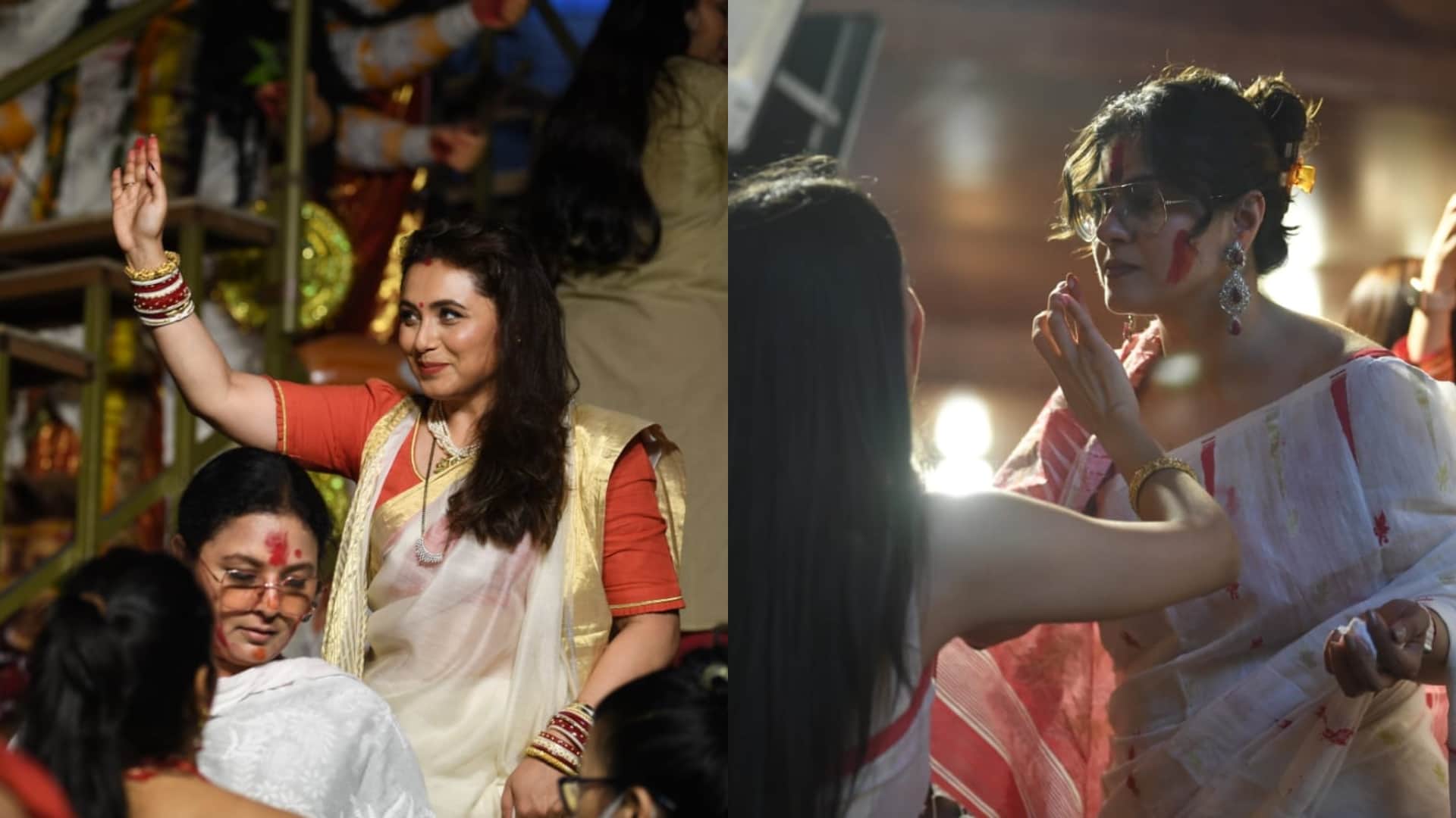 Sindoor Khela Photos Rani Mukherji Kajol Tanishaa others enjoyed festival on the occasaion of vijaydashami