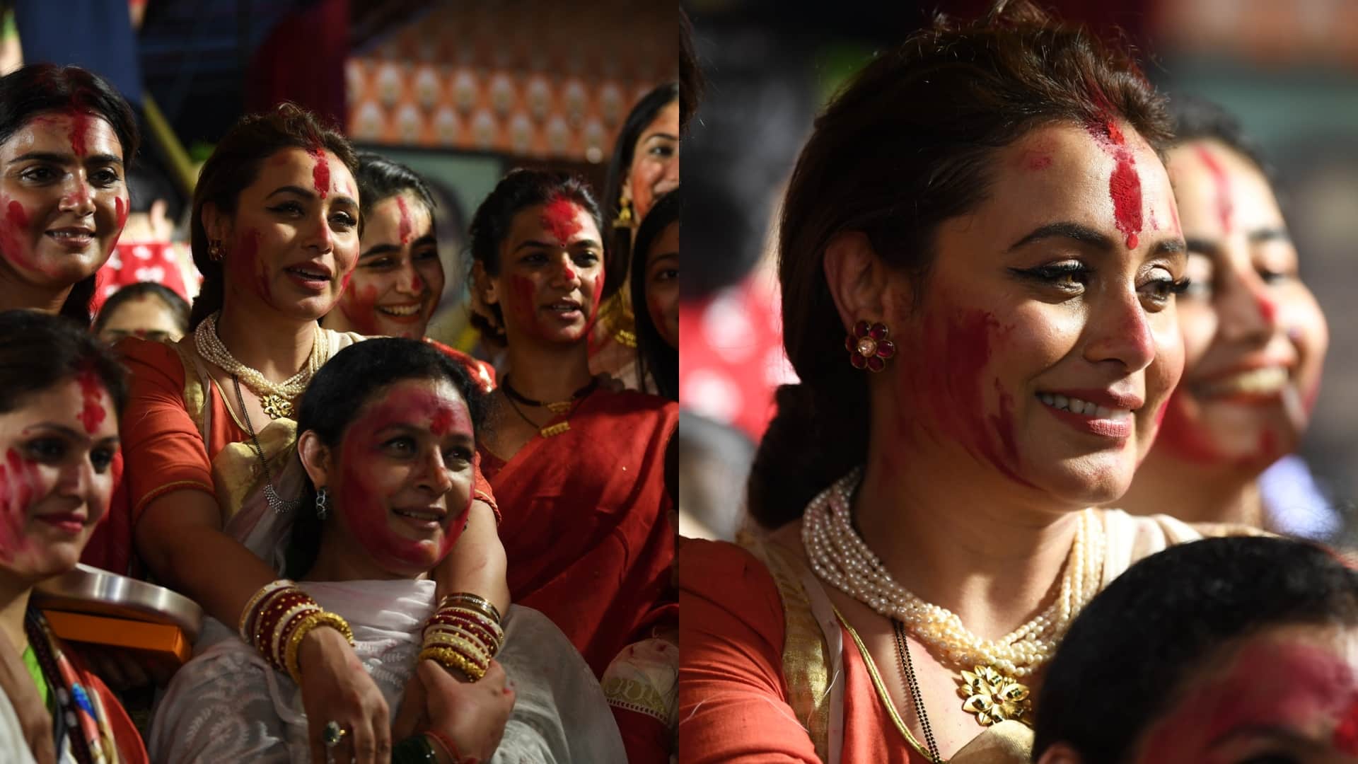 Sindoor Khela Photos Rani Mukherji Kajol Tanishaa others enjoyed festival on the occasaion of vijaydashami
