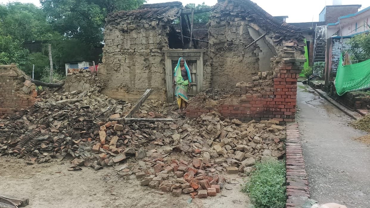 house fallen due to rain fall