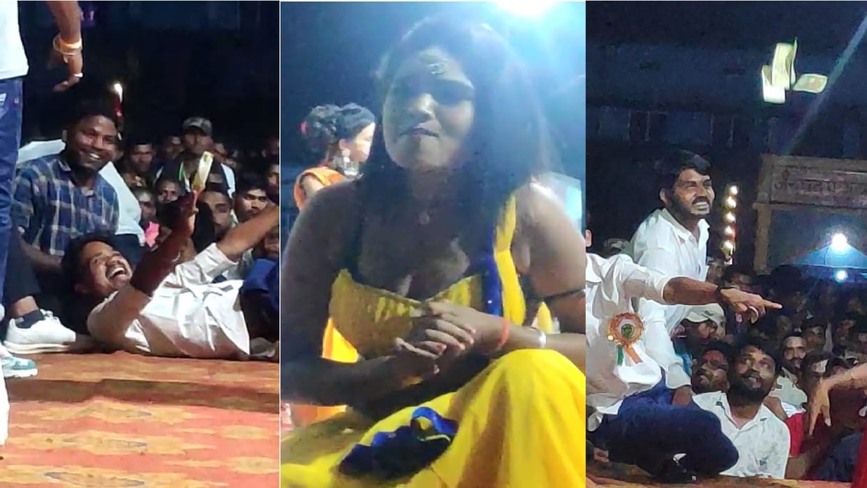 Indecent dance on dussehra in chhattisgarh; congress leaders blew rupees in manendrgarh