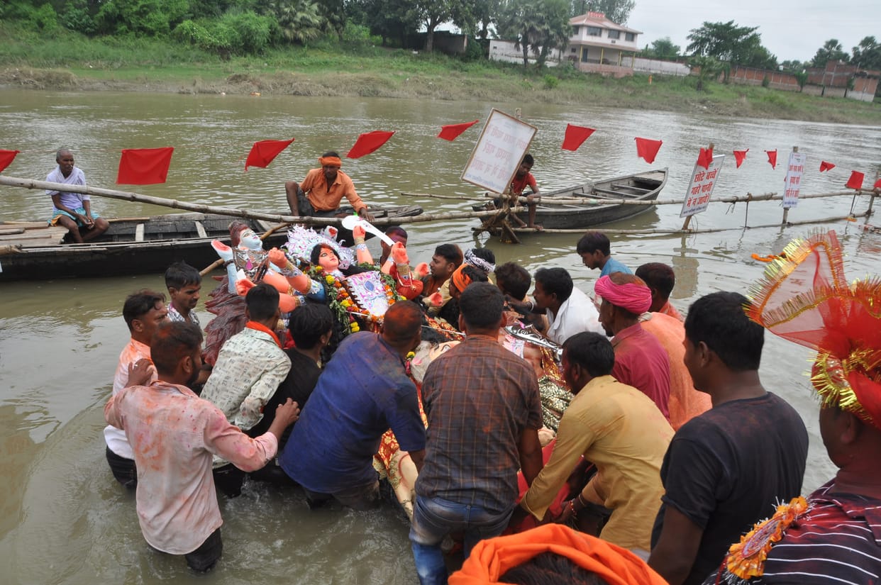 Durga idols immersed amidst cheers