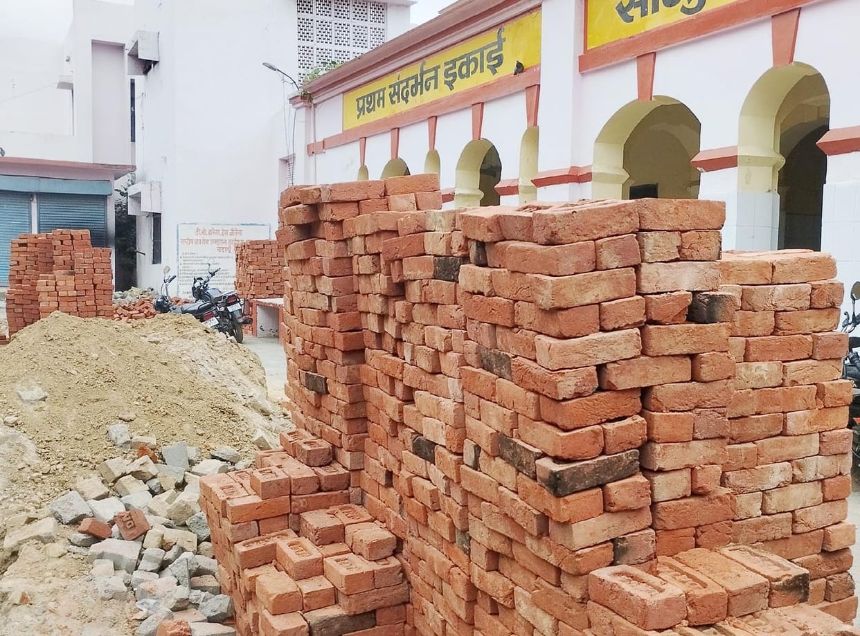 Use of yellow bricks in the construction of 20 bed hall at CHC