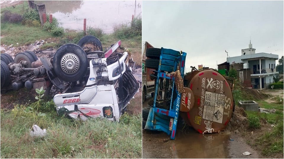 tanker divided into two parts on New Southern Bypass driver died in agra