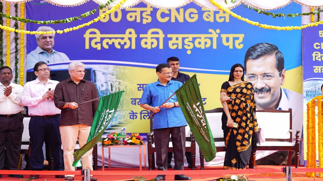 Arvind Kejriwal flags off 50 low floor CNG buses