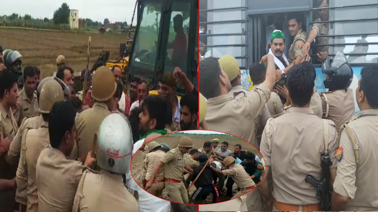BAGHPAT: Farmers lying in front of JCB, police dragged them into the car, 15 including BKU leader detained
