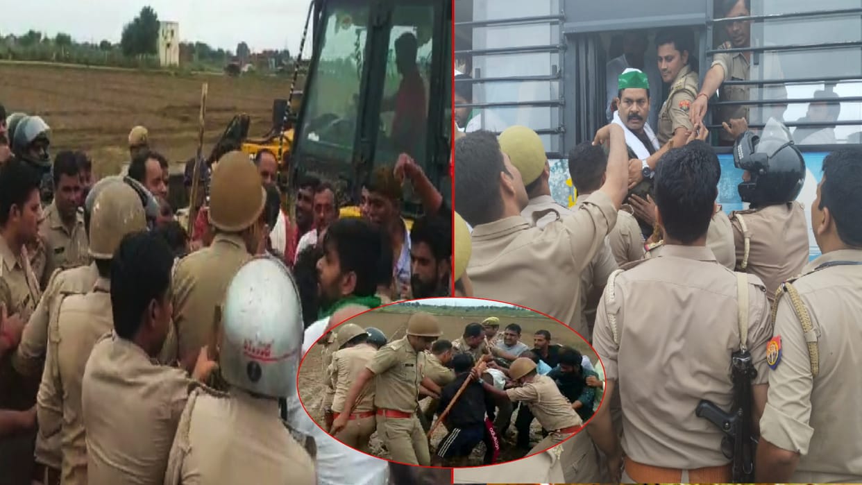 BAGHPAT: Farmers lying in front of JCB, police dragged them into the car, 15 including BKU leader detained