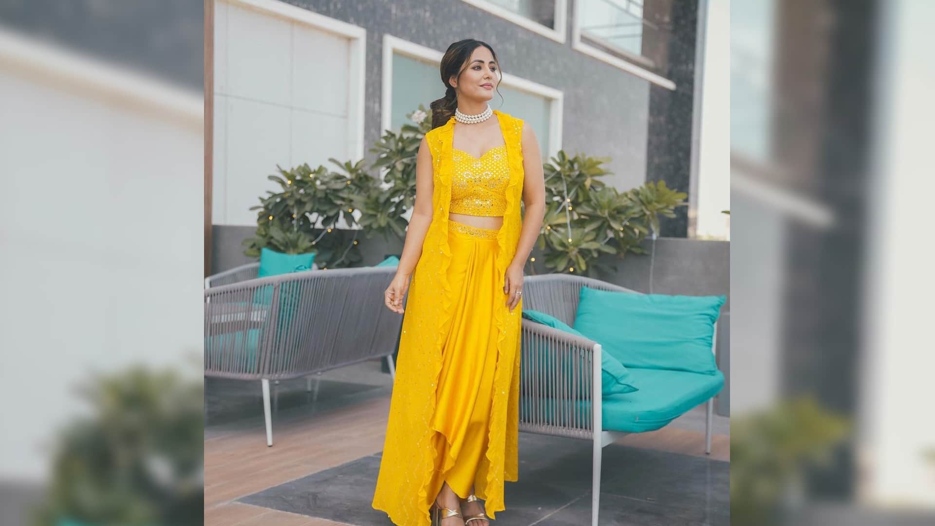 Actress Hina Khan Looks Beautiful in Yellow Outfit Best for Karwa Chauth 2022