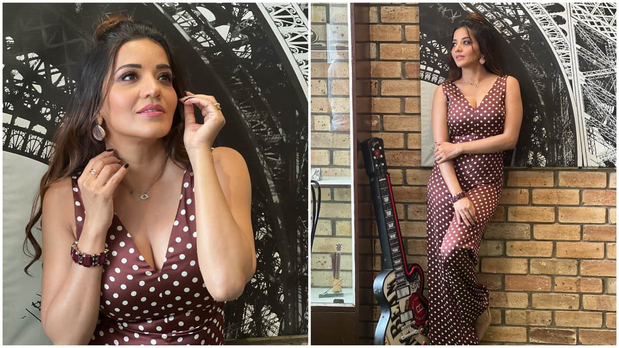 bhojpuri actress monalisa shared her bold photos in brown polka dot jumpsuit on instagram