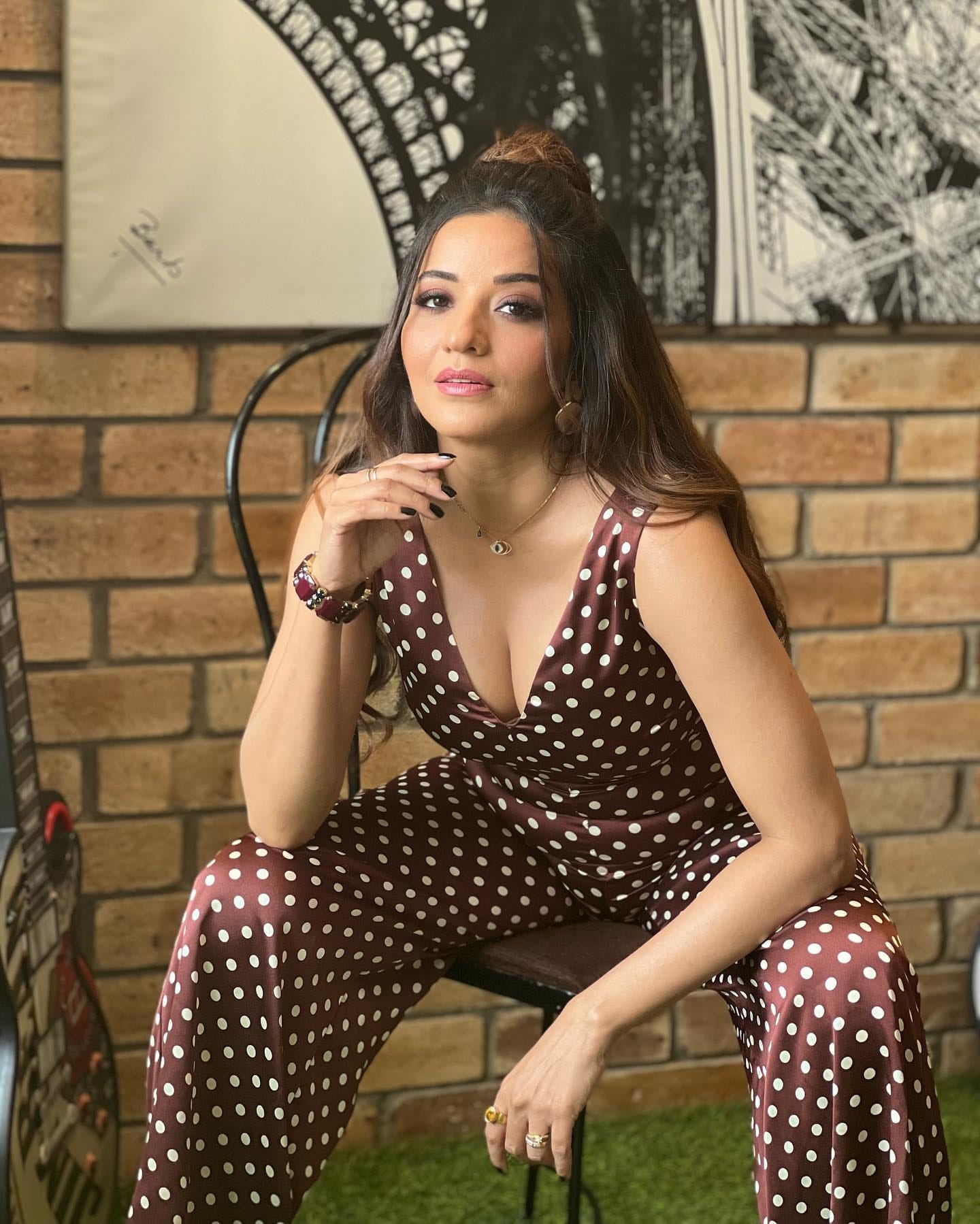 bhojpuri actress monalisa shared her bold photos in brown polka dot jumpsuit on instagram