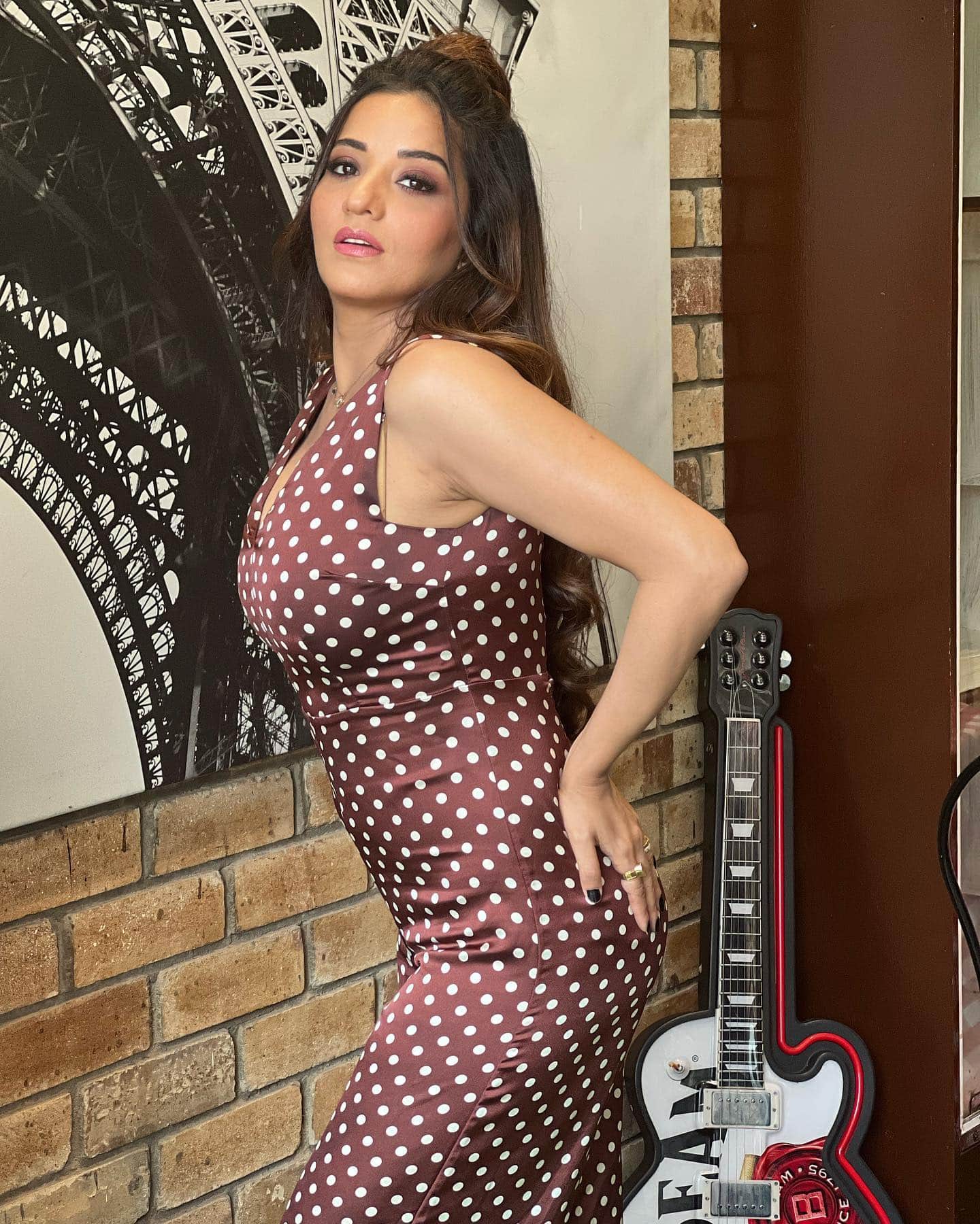 bhojpuri actress monalisa shared her bold photos in brown polka dot jumpsuit on instagram