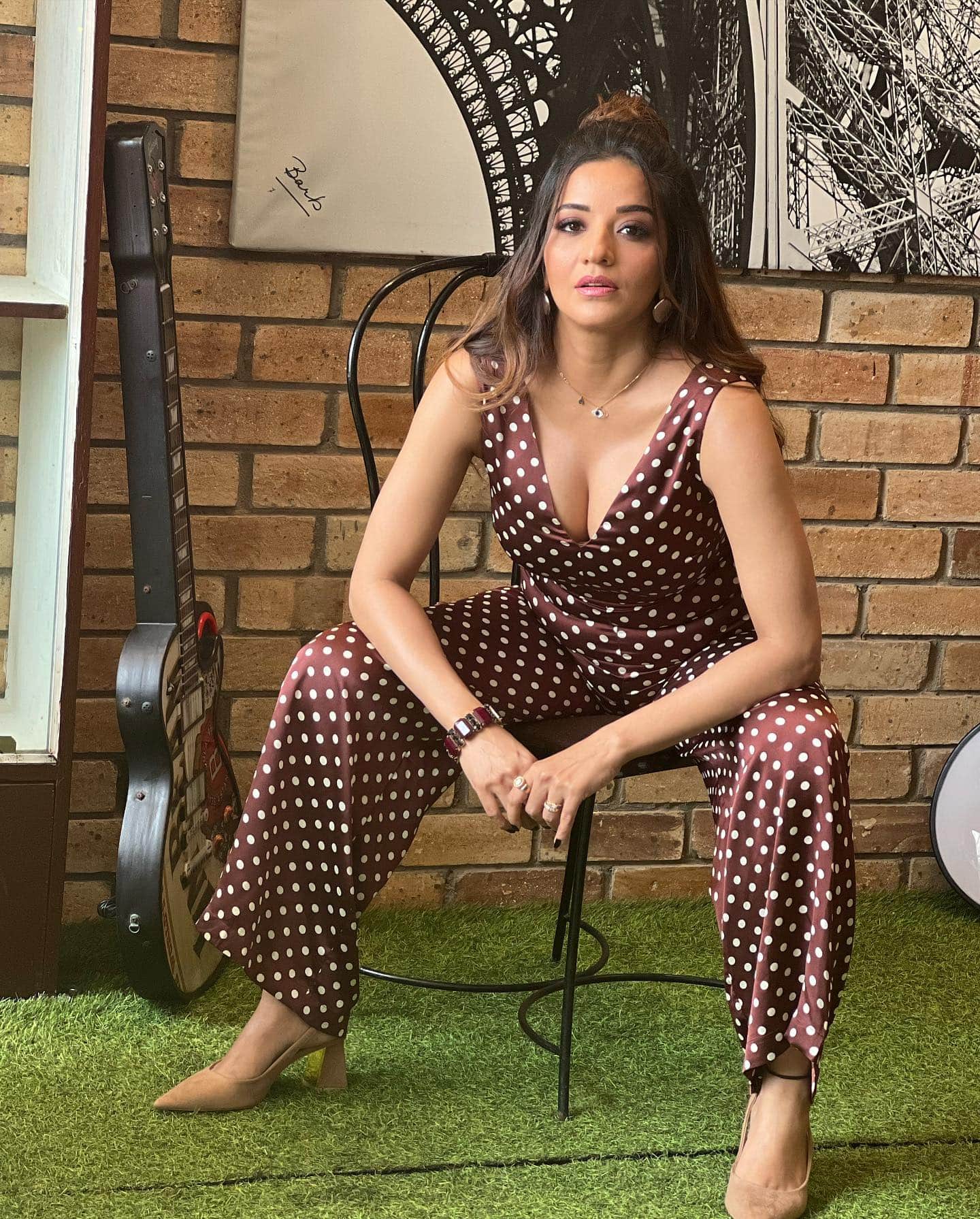 bhojpuri actress monalisa shared her bold photos in brown polka dot jumpsuit on instagram