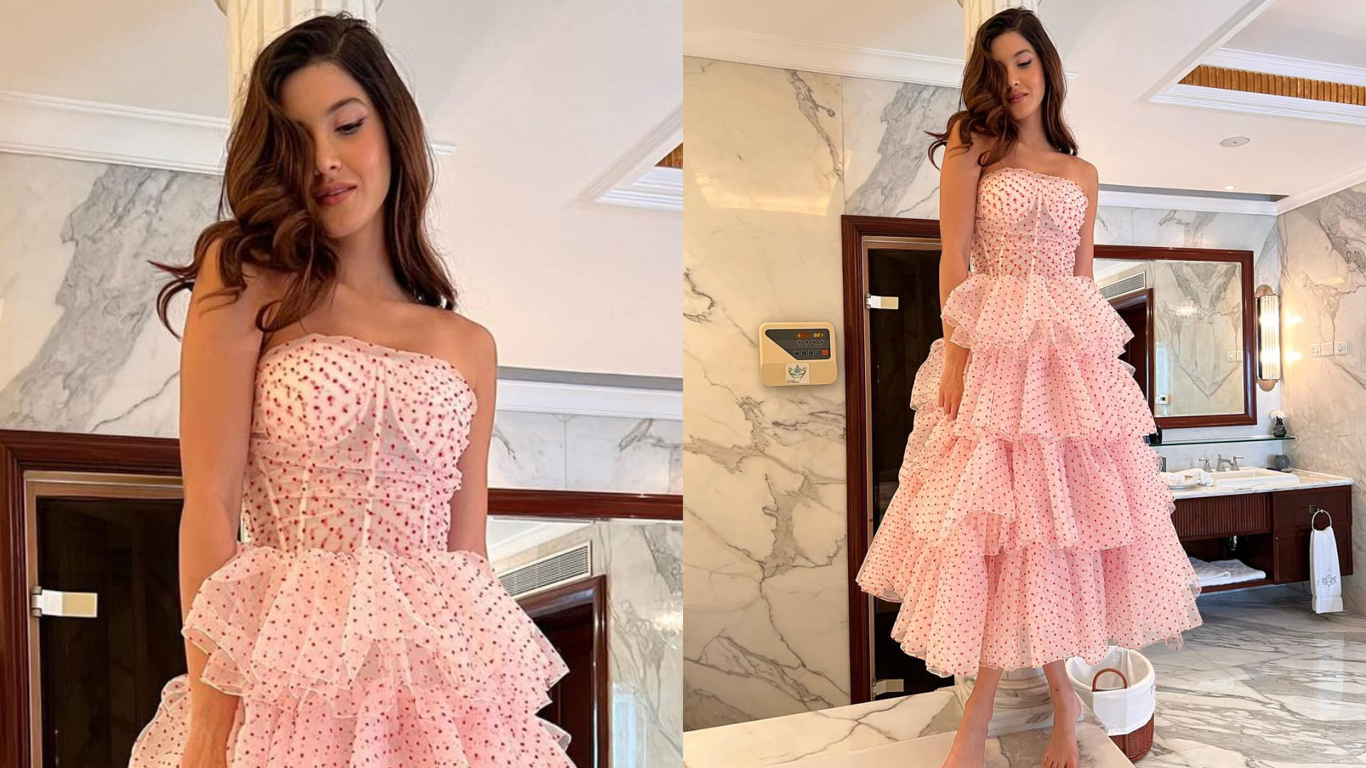 shanaya kapoor look like fairy tale in pink polka dot ruffle dress