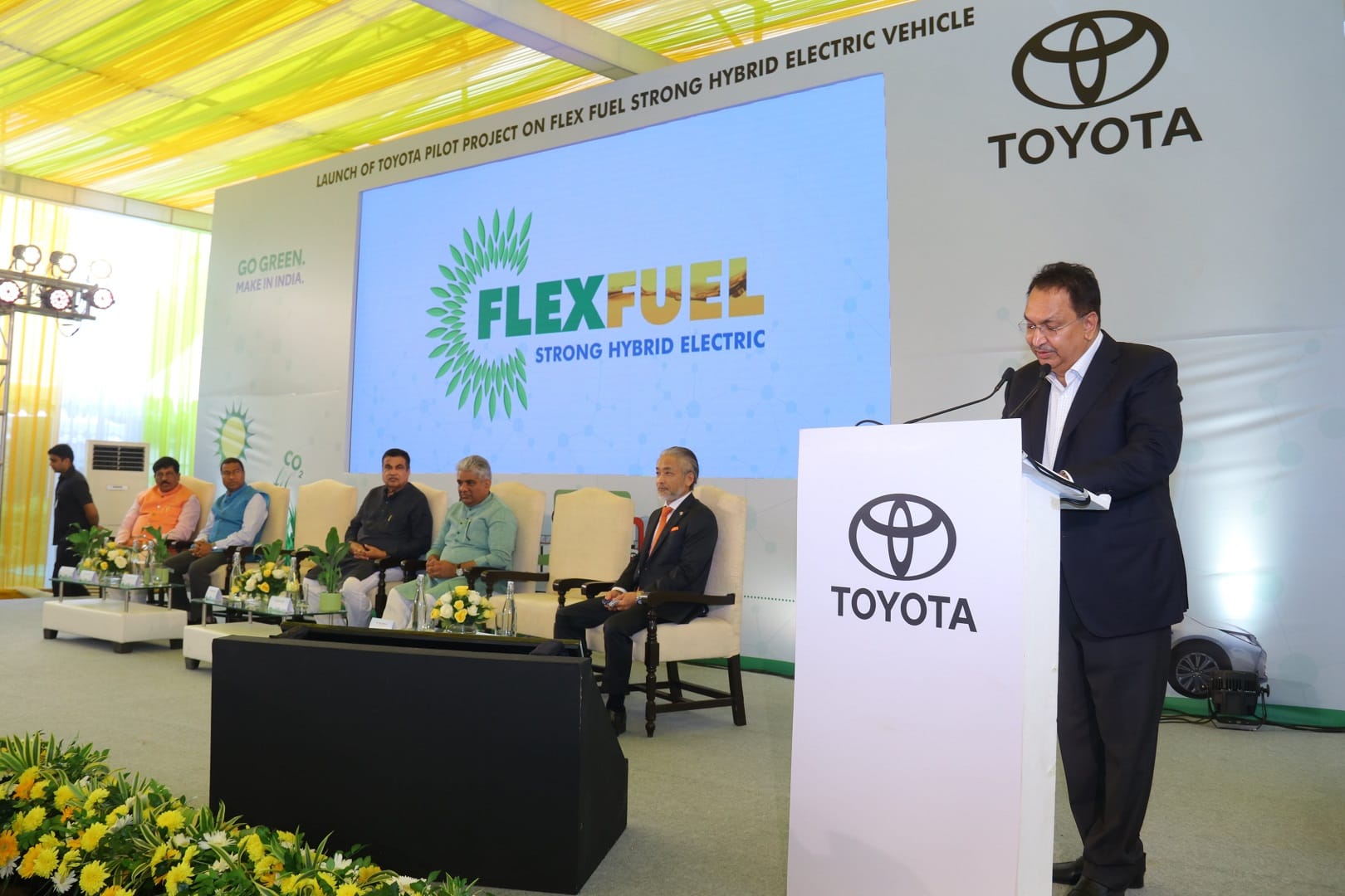 Nitin Gadkari unveils Toyota Corolla Altis FFV SHEV India's first car with flex-fuel engines