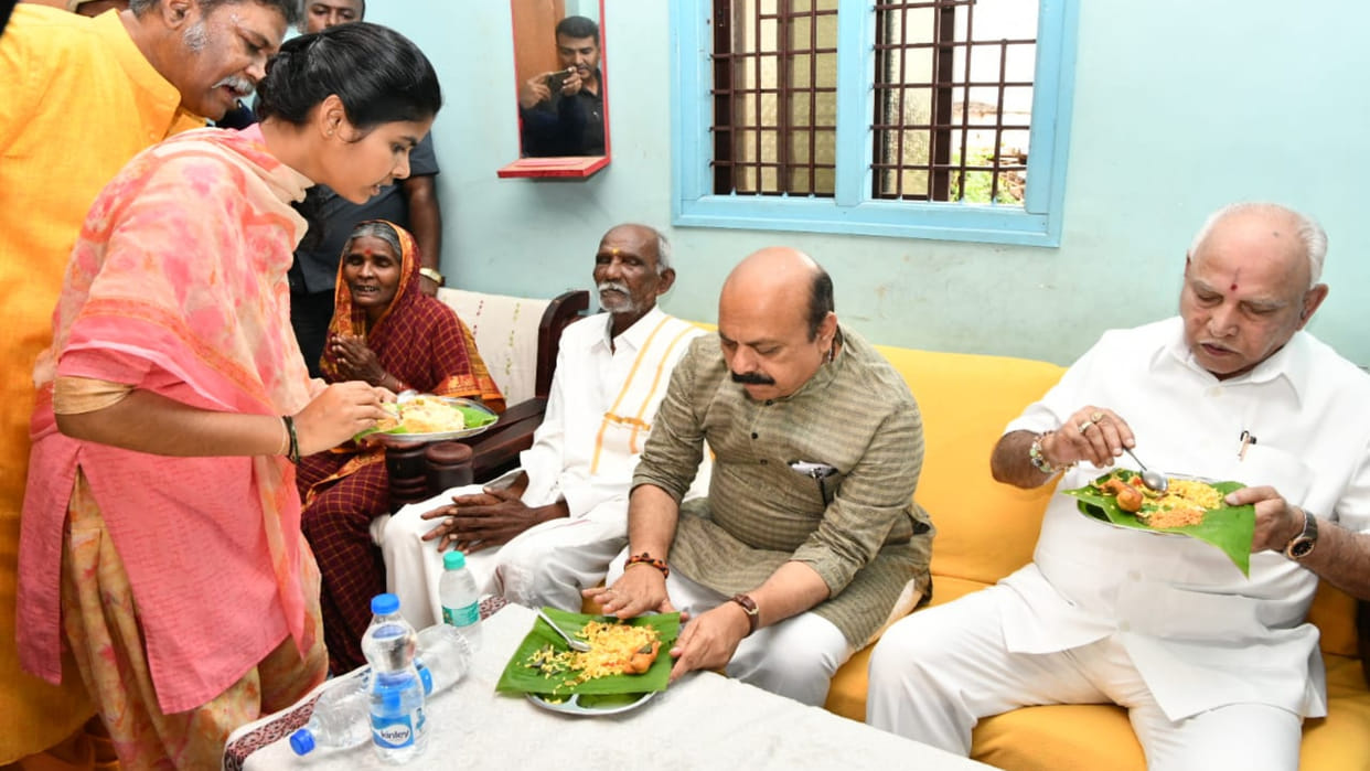 Karnataka CM has breakfast at Dalit household Congress calls it photo op ahead of polls