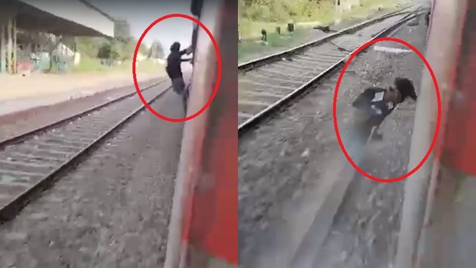 man doing stunts hanging on a moving train dies after colliding with a pillar in khanna