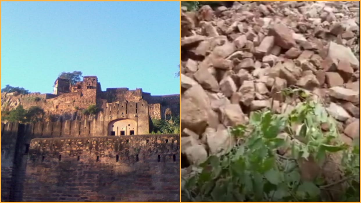 The back wall of Taragarh fort of Sawai Madhopur collapsed