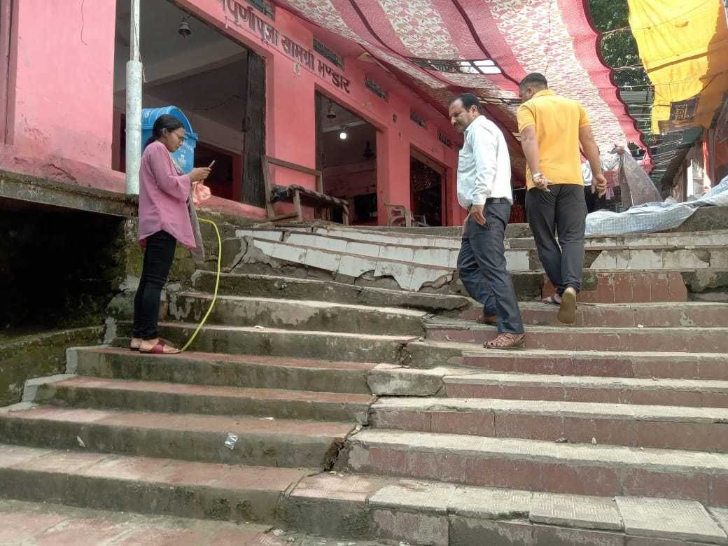 Rain damaged the walkways of Poornagiri Dham