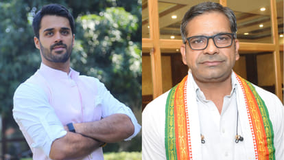 Photo of Dushyant Chautala seen in the banner of BJP candidates election campaign