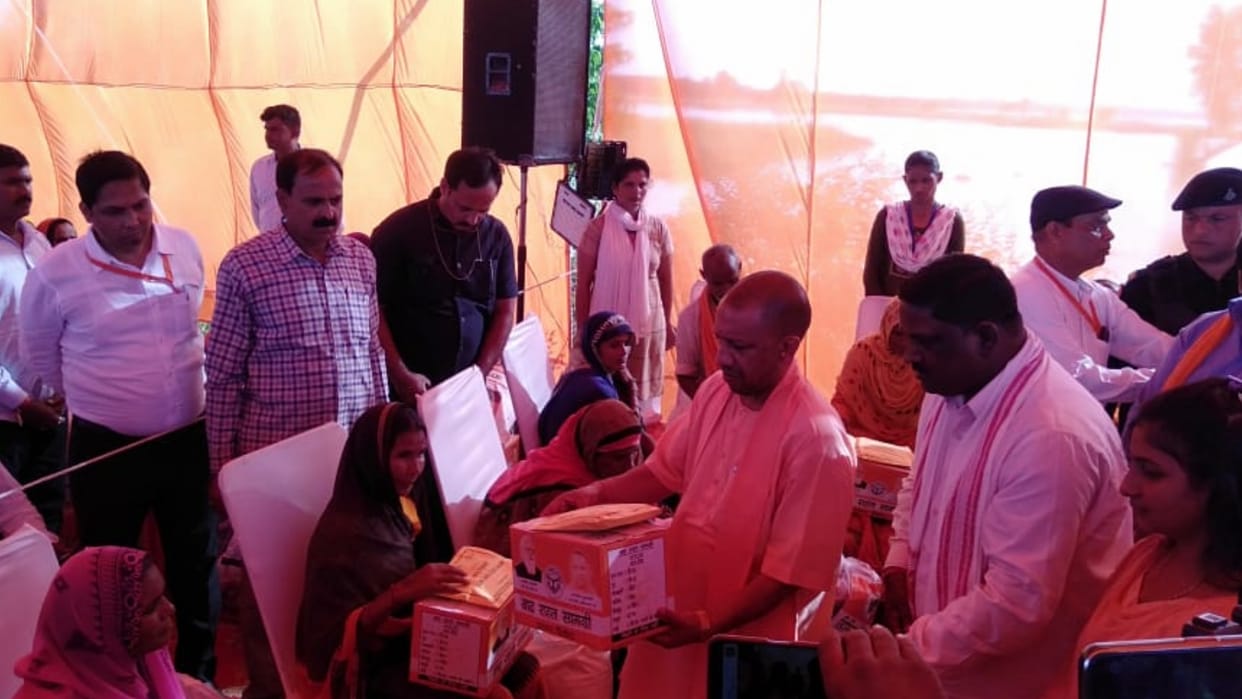 CM Yogi Adityanath did areal survey of flood effected area in Uttar Pradesh.
