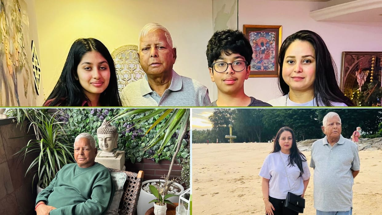 Lalu Yadav was seen spending time with his daughters on the beach in Singapore