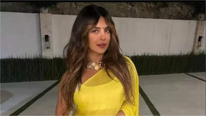 before karwa chauth night priyanka chopra wear yellow saree
