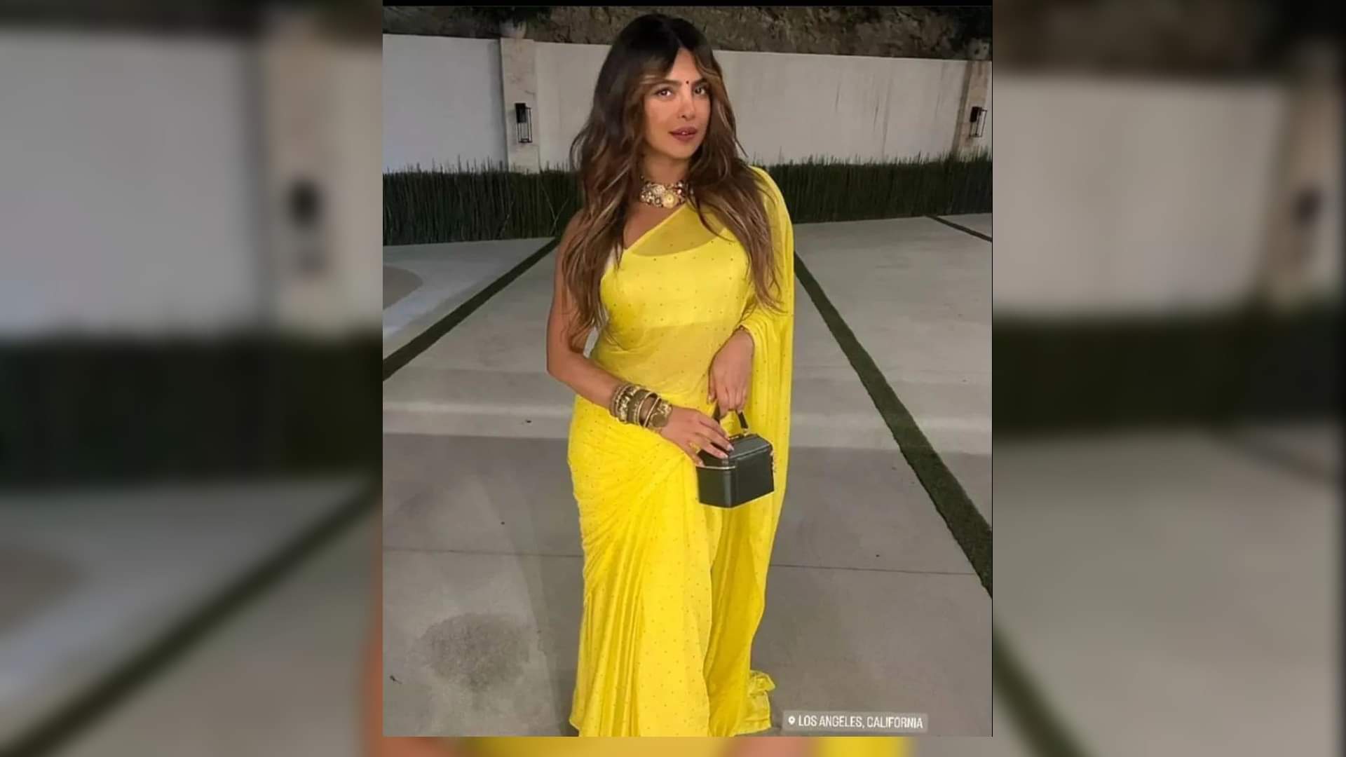before karwa chauth night priyanka chopra wear yellow saree