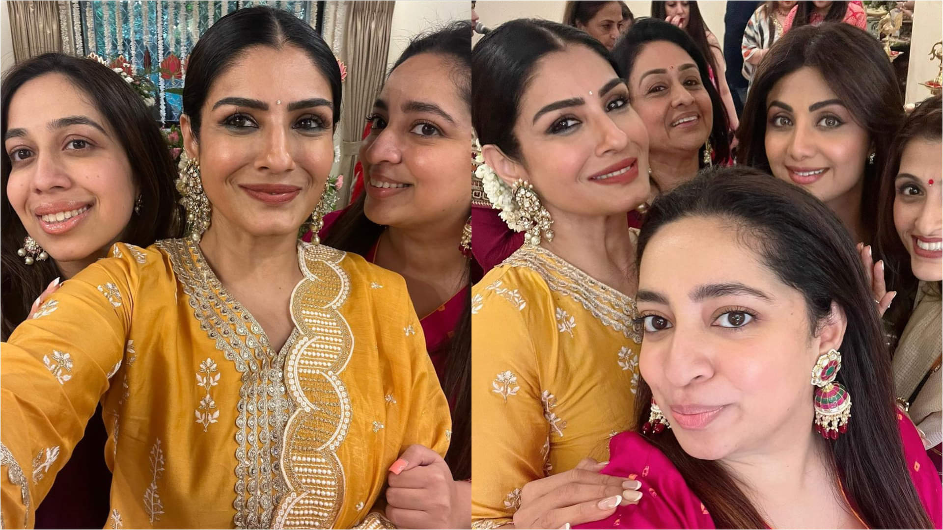 raveena tandon pre karwa chauth 2022 celebration in yellow sharara look beautiful