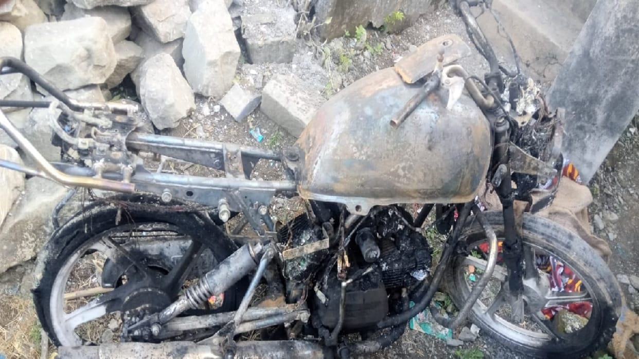 Before Amit Shah's rally mischievous element burnt bike in Sataun