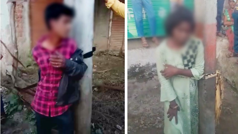 MP News: In Guna, a young woman tied to a pole and beaten up, accused of trying to kidnap a girl student