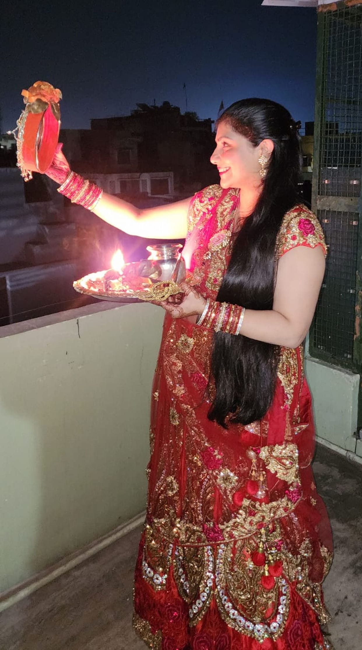 The fast was kept for the long life of Suhag, opened by offering Arghya to the moon