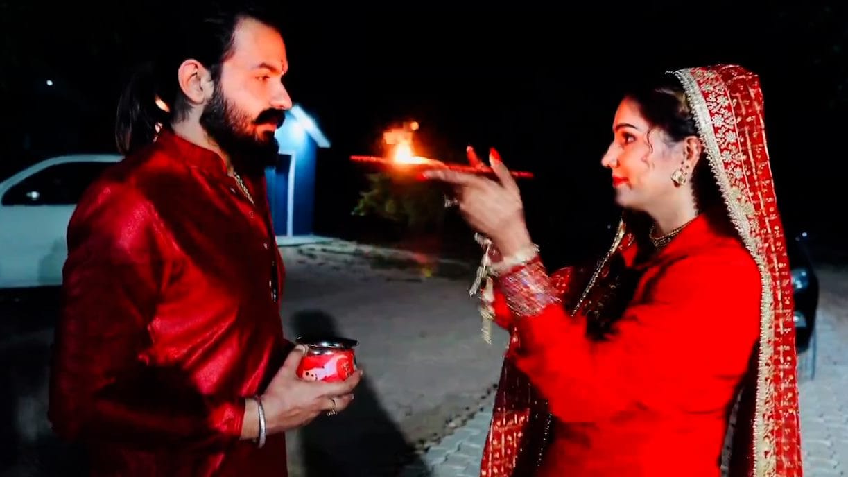 haryanvi dancer sapna choudhary karwa chauth 2022 celebration pics with husband veer sahu see viral video