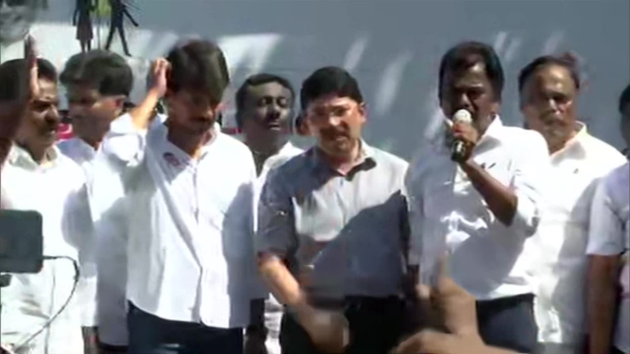 Protest against Hindi in Chennai, CM son and DMK workers on streets