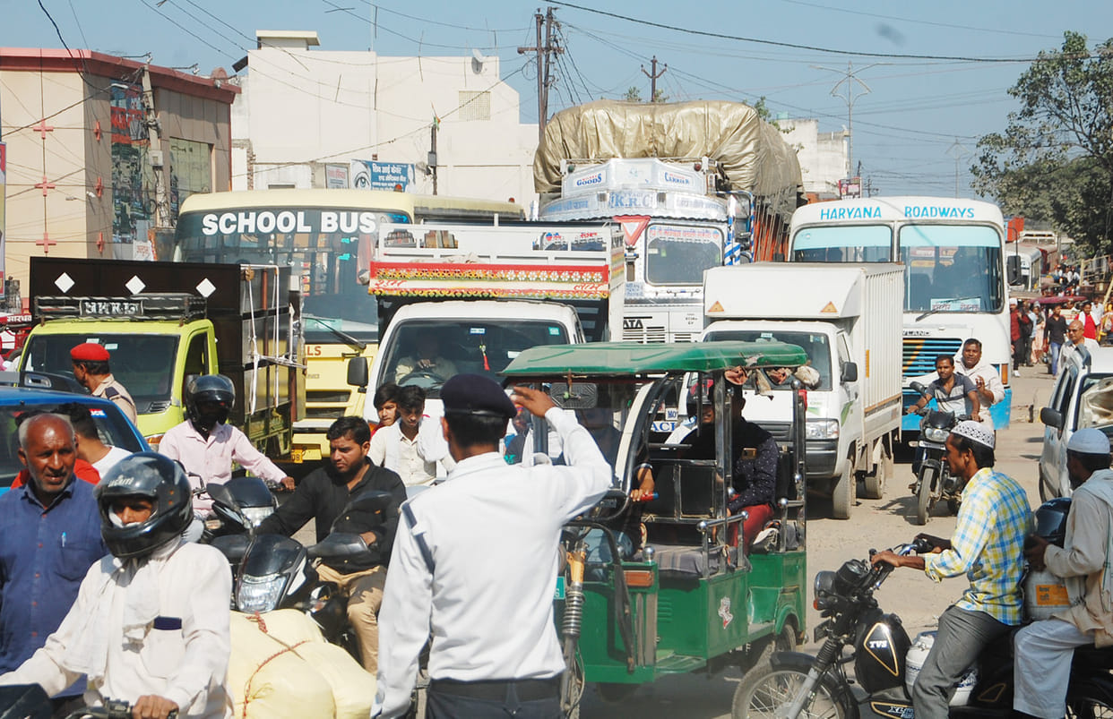 Heavy traffic jam due to maintenance work in railway yard