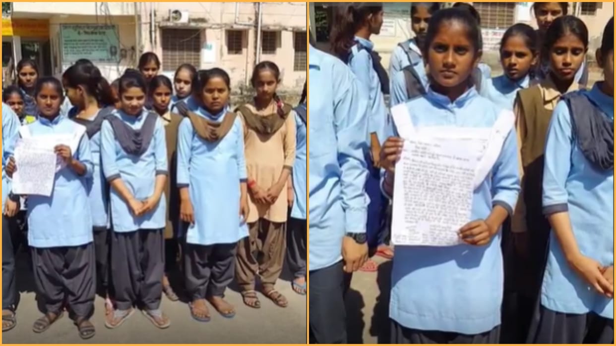 Angry girl students protest for giving less food in girls hostel in Karauli