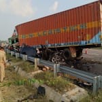 Pics of BMW and a container accident in   Sultanpur.
