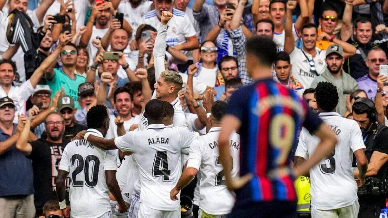 La Liga El Clasico Real Madrid beats Barcelona by 3-1 with Karim Benzema Federico Valverde and Rodrygo goal