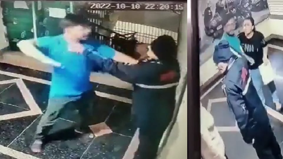 young man brutally beat up guard in Paradise Society of Rajnagar Extension Ghaziabad