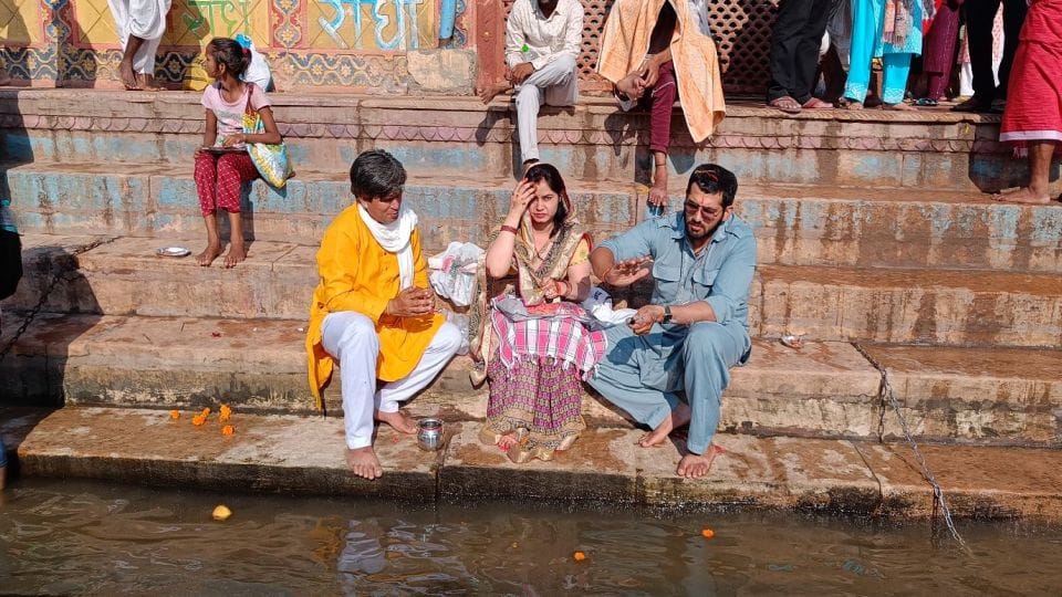 devotees take holy bath in radharani kund in mathura on Ahoi Ashtami 2022