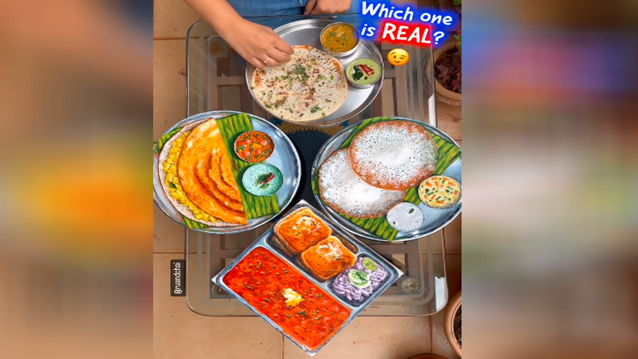 Food Painting real or fake food seeing in the picture tell which plate
