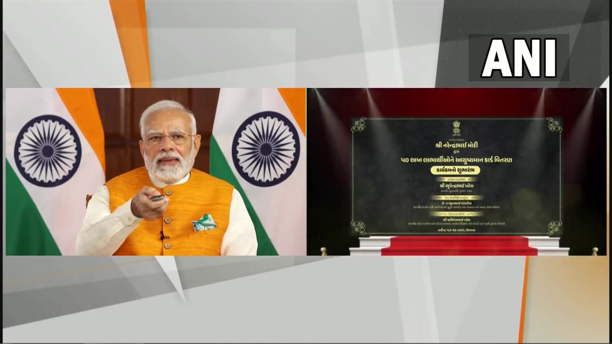 PM Narendra Modi kickstarts the distribution of PMJAY-MA Yojana Ayushman cards in Gujarat via video