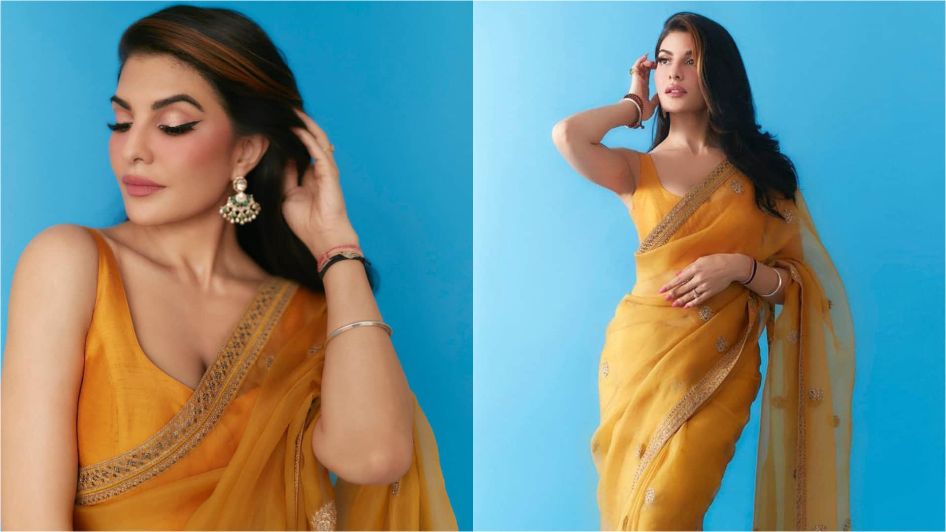 jacqueline fernandez mustard yellow saree perfect for diwali look 2022