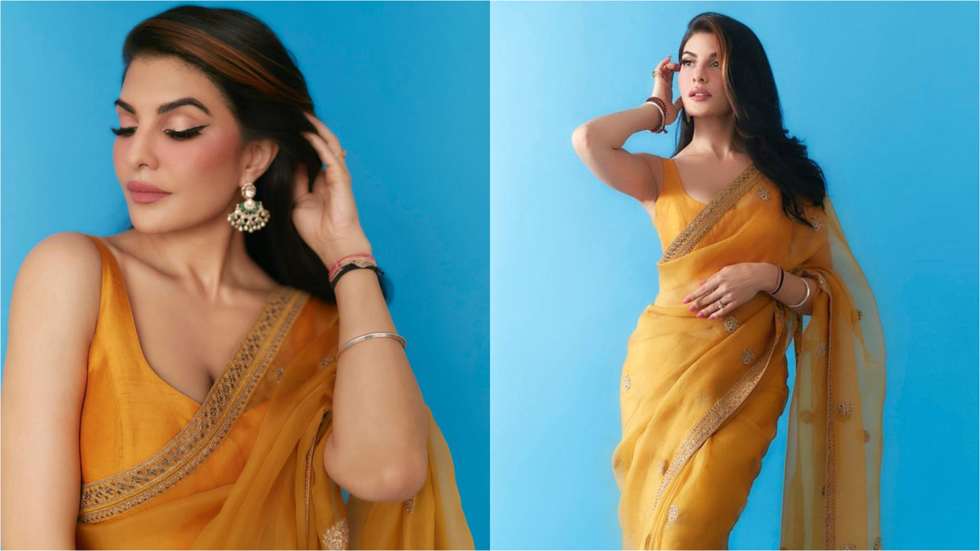 jacqueline fernandez mustard yellow saree perfect for diwali look 2022