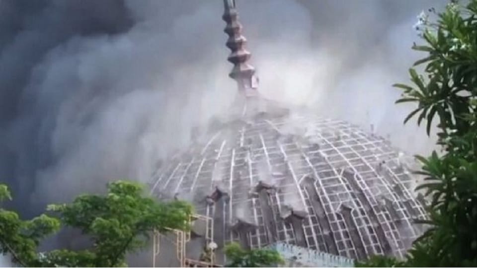 giant dome of Jakarta Islamic Centre Grand Mosque collapsed